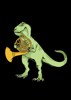 French Horn Player Dinosaur Kids Music French Horn