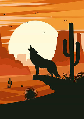 Lone Wolf at Sunset
