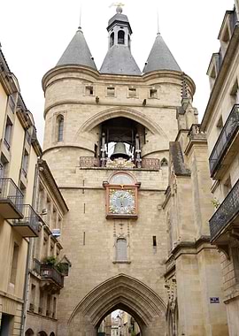 Stone Gate with Clock Tower in Bordeaux, France