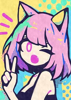 Simple Anime Cat Girl Pop Art