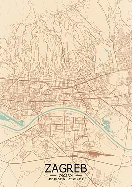 Zagreb Vintage City Map