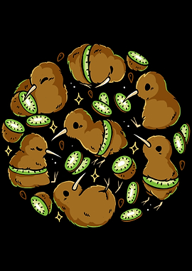 Kiwi Bird Fruit Pattern