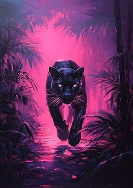 Black Panther in Neon Jungle