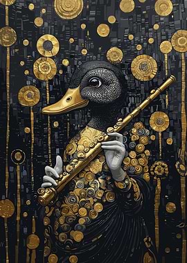 Duck Flutist in Gold