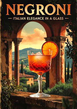 Vintage Inspired Negroni Cocktail Poster