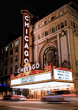 Chicago Theatre Marquee Sign at Night