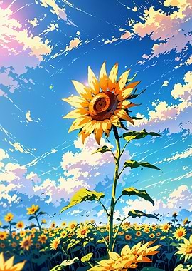 Sunflower Under a bule and clouds sky