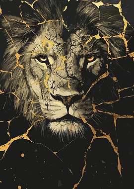 Cracked Golden Lion Portrait