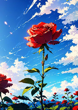 Red Rose Under Blue Sky