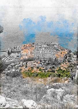 Coastal Cityscape Watercolor