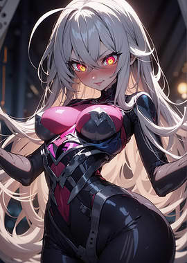 Anime Girl in Black and Pink Suit