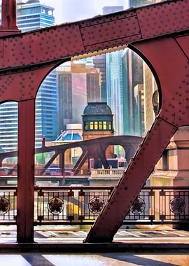 Chicago River Bridge Framed