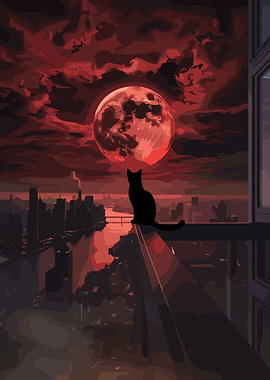 Black Cat Under Blood Moon