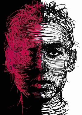 Abstract red and black man face image