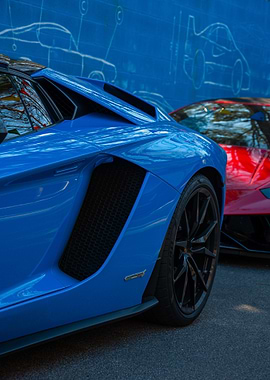 Blue Lamborghini Aventador Rear View
