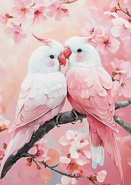 Pink Parrots in Blossom