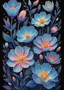 Blue Flowers on Black