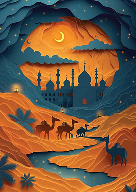 Desert Oasis with Mosque