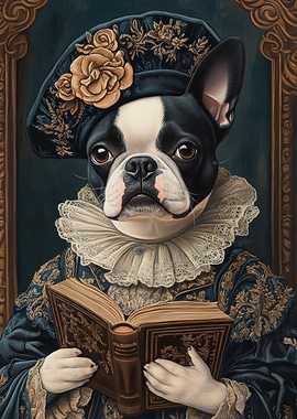 Boston Terrier Renaissance Scholar | Classic Canine Art