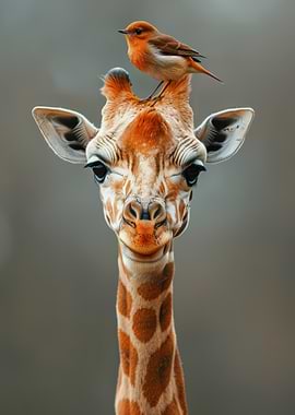 Giraffe and her bird best friend