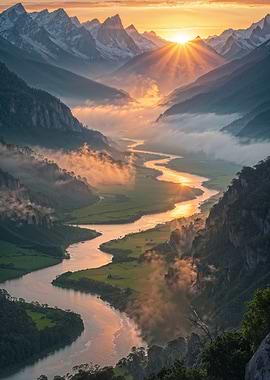 Sunrise Over Mountain Valley