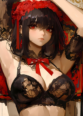 Anime Girl with Red Roses