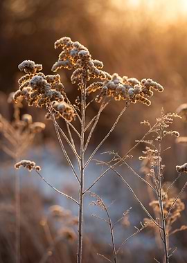 Frosty Wildflowers at Sunset