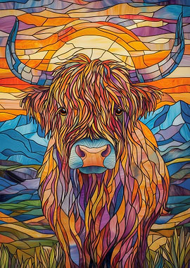 Highland Cow Stained Glass
