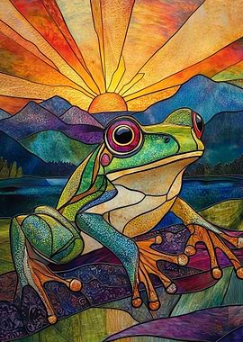 Stained Glass Frog Sunset