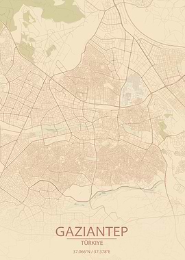 Gaziantep Türkiye Vintage Style City Map