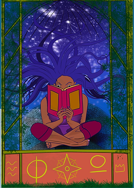 Woman Reading Under Stars