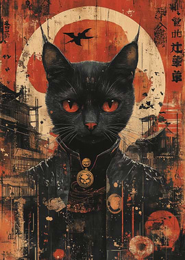 Black Cat with Red Eyes
