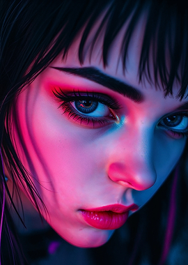 Close-up Girl with Neon Lights
