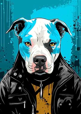 Cool Pit Bull in Leather Jacket