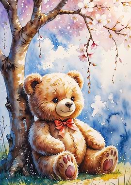 Blossoms and Bear: A Serene Spring Moment