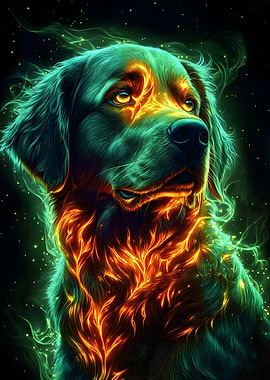 Retriever Dog in Flames Animal