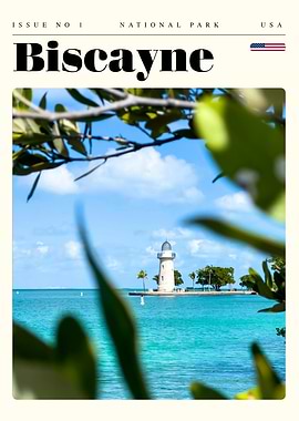 Biscayne National Park Lighthouse Travel Art Poster