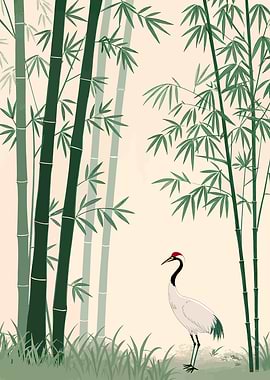 Crane in Bamboo Forest
