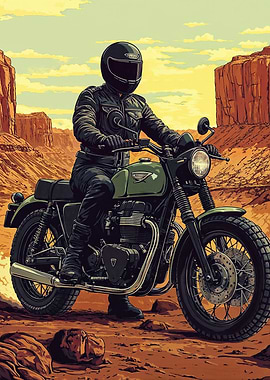 Motorcycle in Desert Landscape