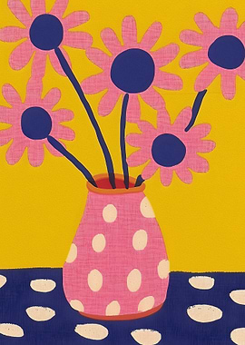 Pink Flowers in Polka Dot Vase