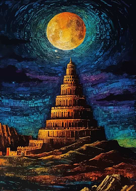Tower of Babel Under Full Moon