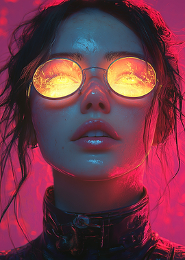 Cyberpunk Woman with Glowing Glasses