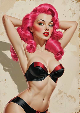 Sexy Pink Haired Pin-up Illustration