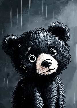 Cute Bear in the Rain