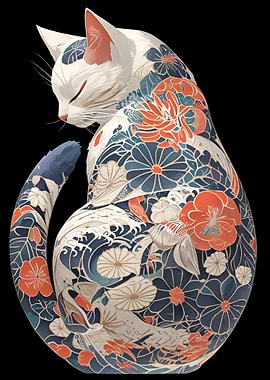 Floral Cat Tattoo Design