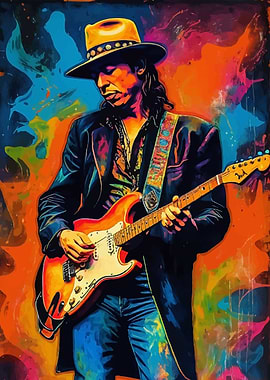 Stevie Ray Vaughan Guitarist in Colorful Style