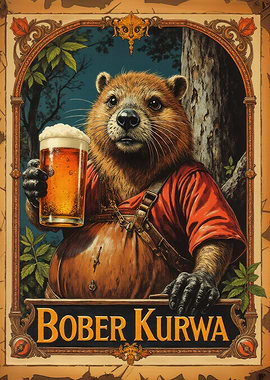 Bober Kurwa Beer with Beer Vintage Poster