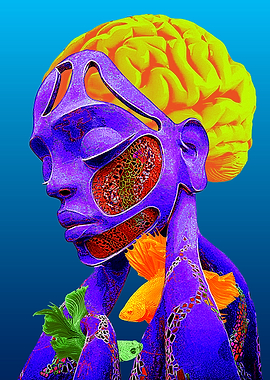 Neon Mindscape: Psychedelic Brain & Surreal Fish Art