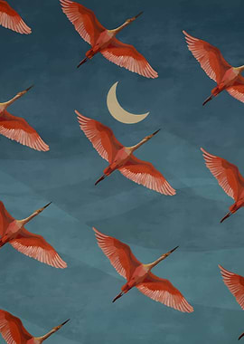 Pink Birds in Flight