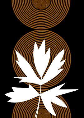 White Leaf on Brown Circles